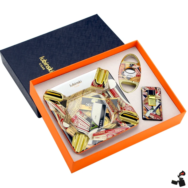 Coffret Cigare Lubinski – Briquet Torche Double Jet, Coupe-Cigare, Cendrier 1 coffret-cigare-lubinski-set-premium