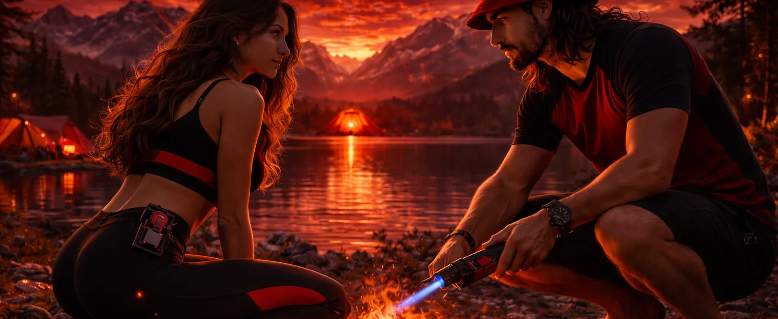 Allumage d’un feu avec un briquet tempête Briquet‑Tek