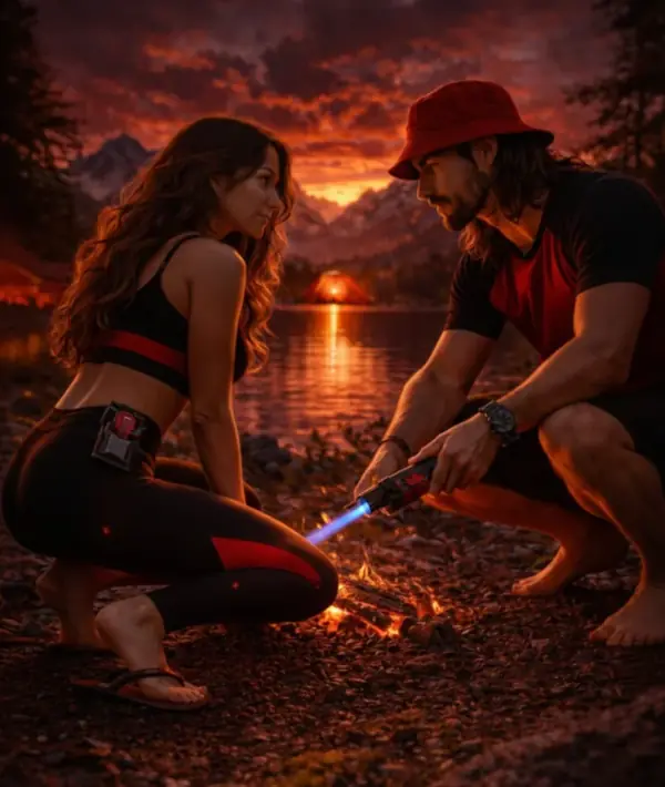 Fumeur allumant une cigarette avec un briquet tempête