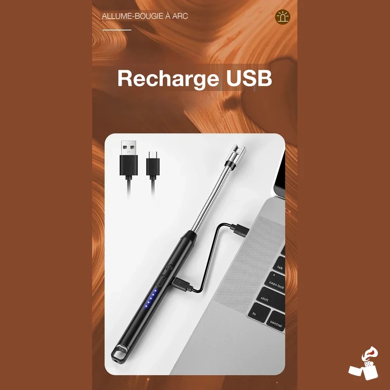 Briquet Long à Col Flexible, Arc Électrique Rechargeable USB 7 Recharge USB du briquet long flexible